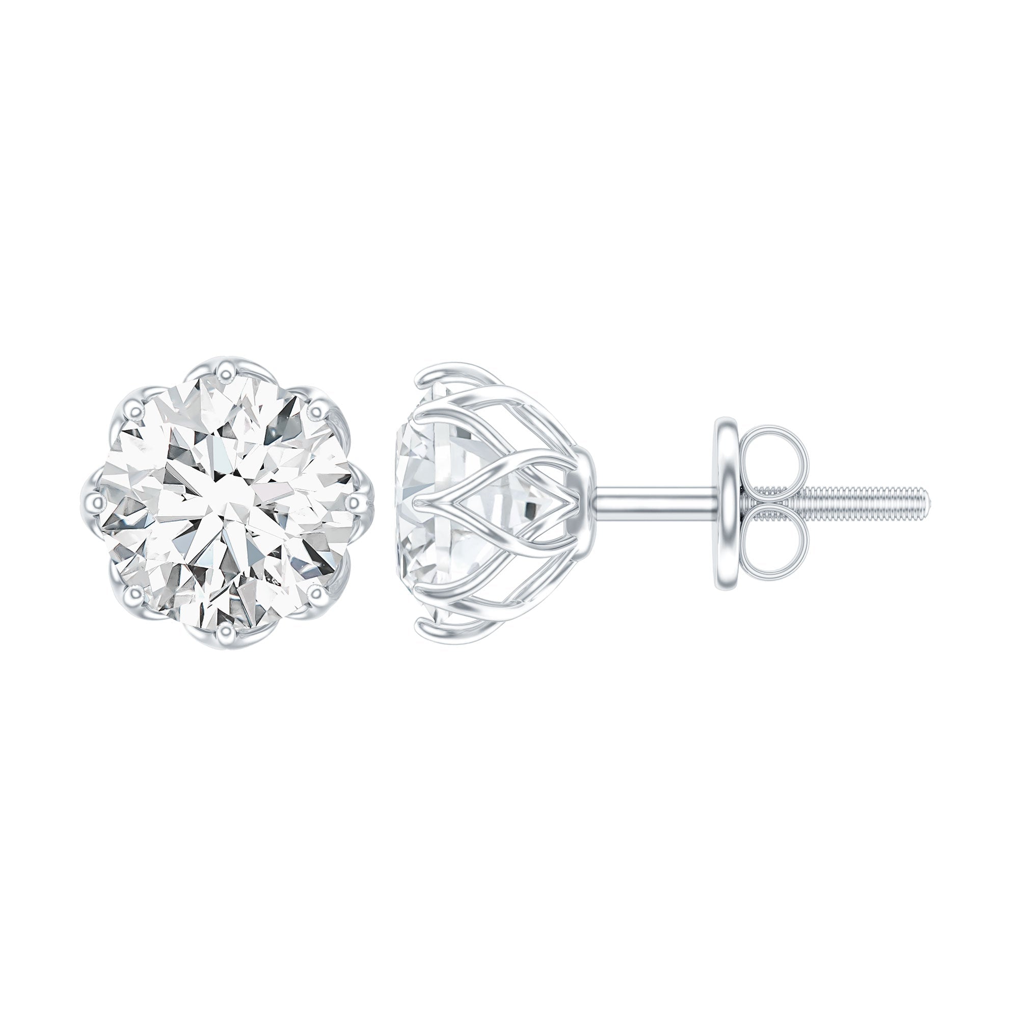 1.9 Carat Round Cut Cubic Zirconia Solitaire Stud Earrings in Silver