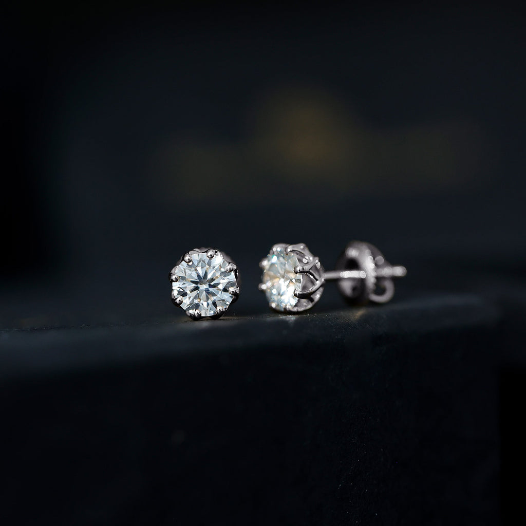 1.9 Carat Round Cut Cubic Zirconia Solitaire Stud Earrings in Silver