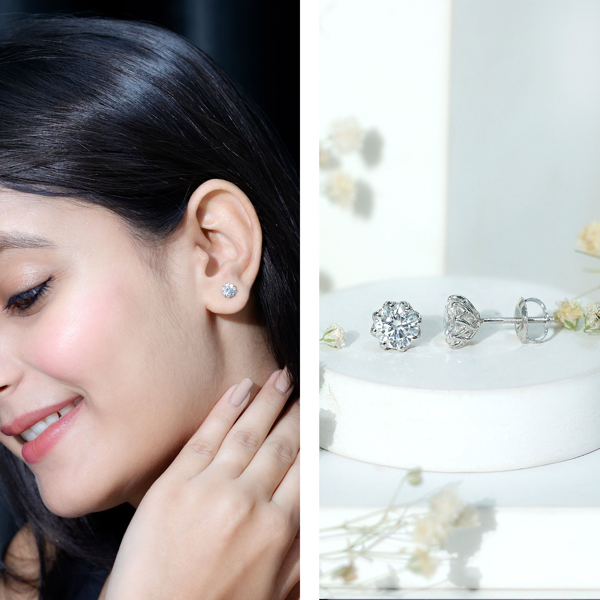 1.9 Carat Round Cut Cubic Zirconia Solitaire Stud Earrings in Silver