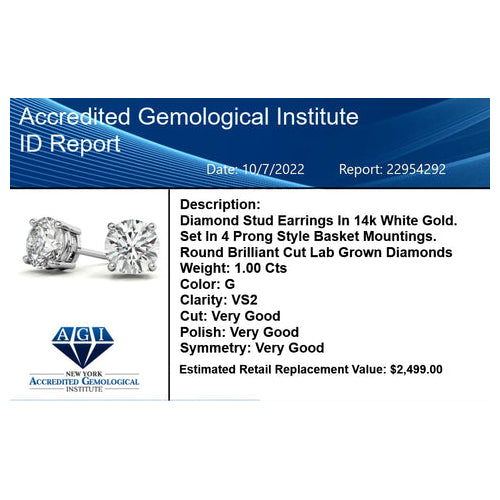 Lab Grown Diamond Earrings – 1.5 Carat Round Studs | 14K Solid Gold Studs