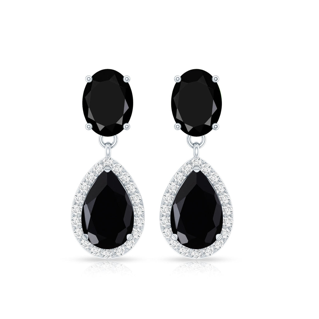 2 Carat Black Onyx and Diamond Dangle Drop Earrings