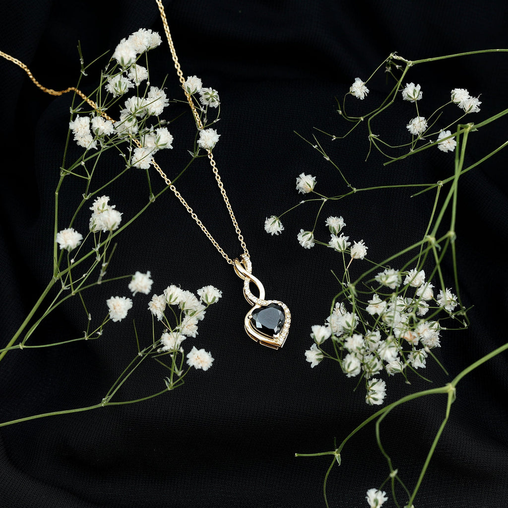 2 Carat Black Onyx Infinity Heart Pendant with Diamond