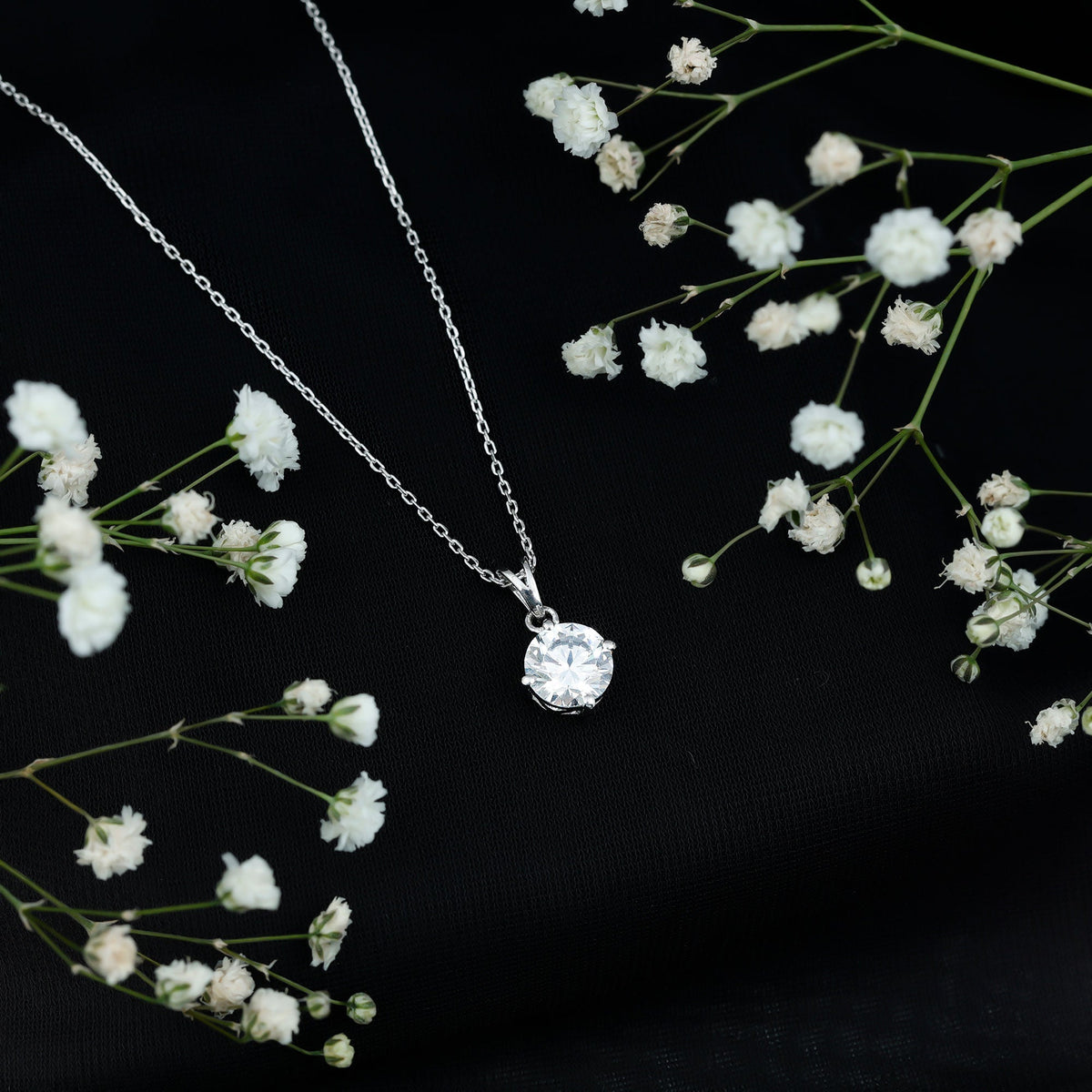 2 Carat Cubic Zirconia Solitaire Necklace with Silver Chain