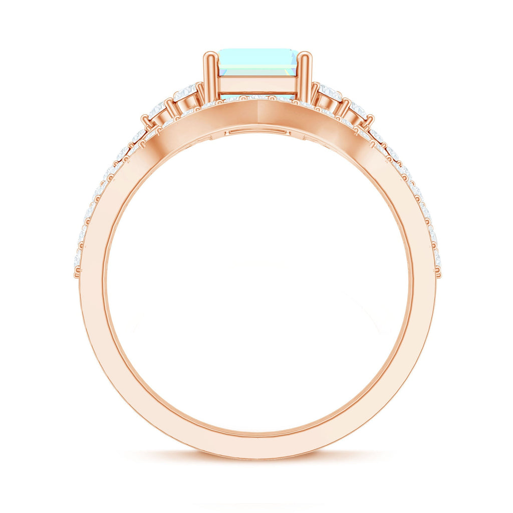 2 Carat Emerald Cut Ethiopian Opal Bridal Ring Set with Diamond Band
