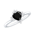 2 Carat Heart Shape Black Onyx Solitaire Engagement Ring with Diamond Accent