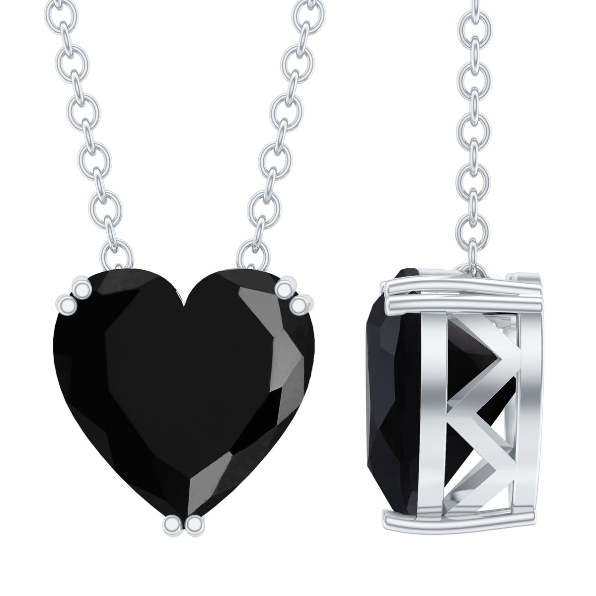 2 Carat Heart Shape Black Spinel Solitaire Necklace in Double Prong Setting