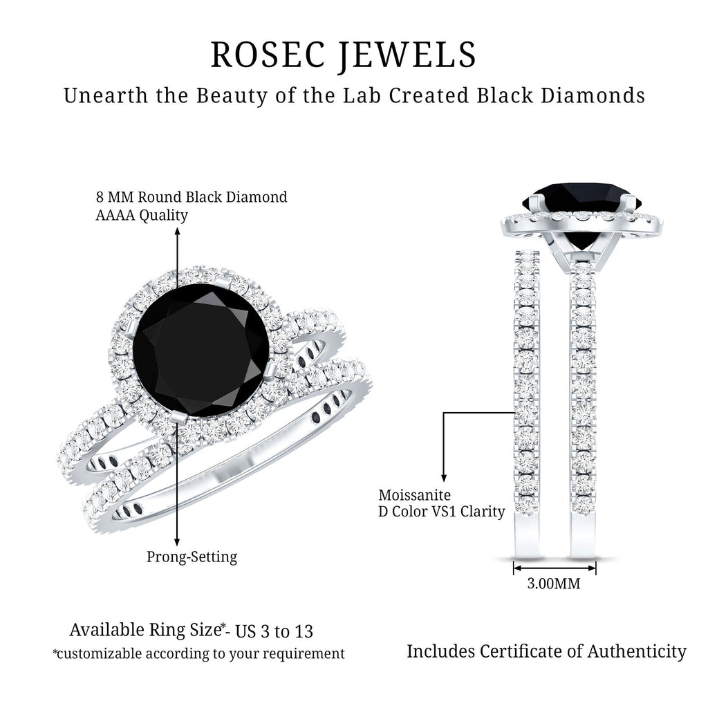 2 Carat Lab Grown Black Diamond Engagement Ring with Moissanite Wedding Band