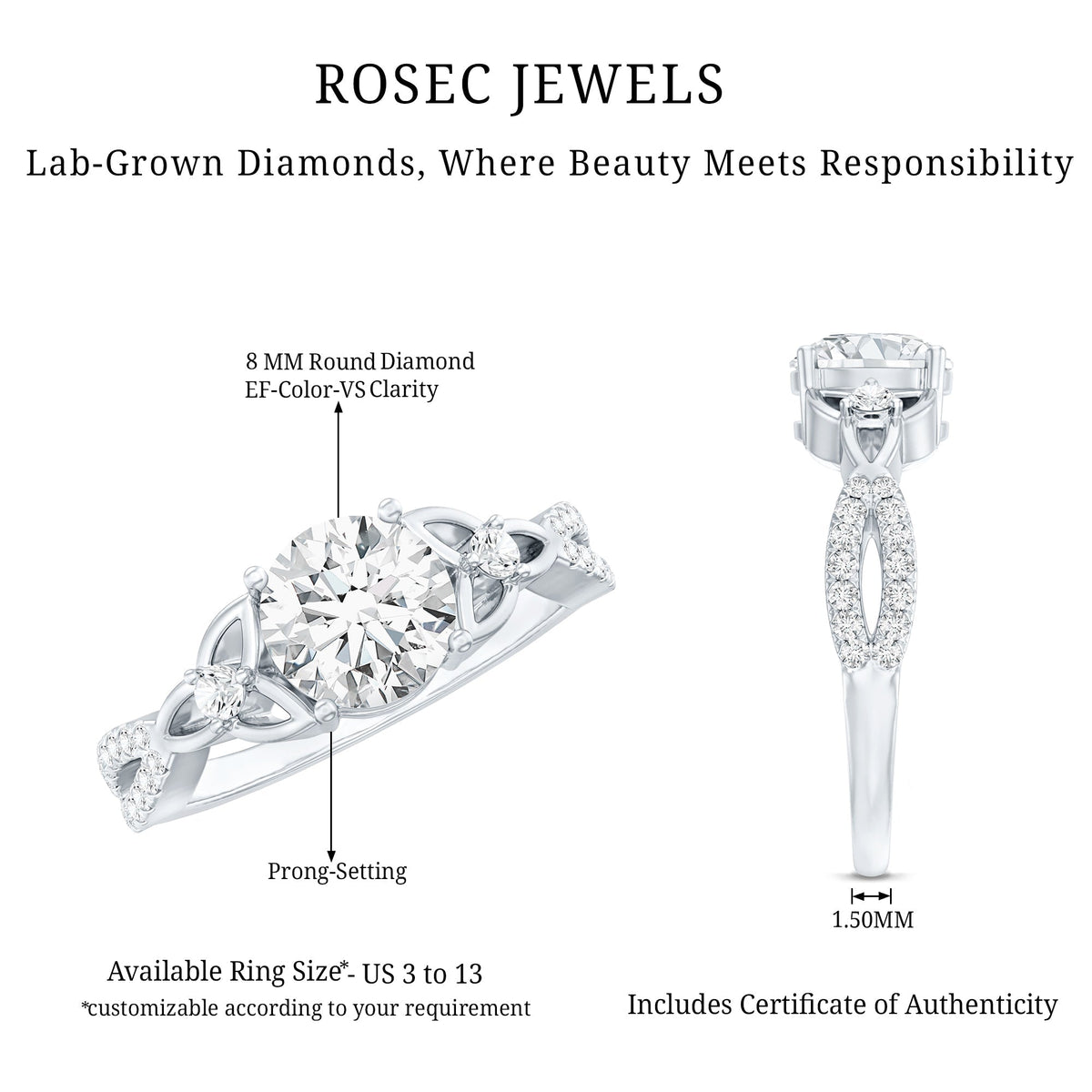 2 Carat Lab Grown Diamond Twisted Vine Engagement Ring