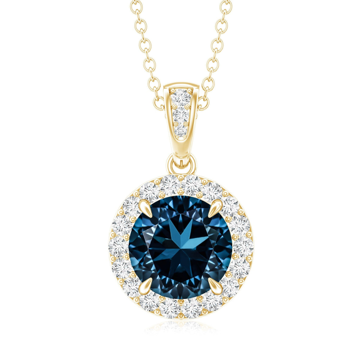 2 Carat London Blue Topaz Round Halo Pendant with Diamond