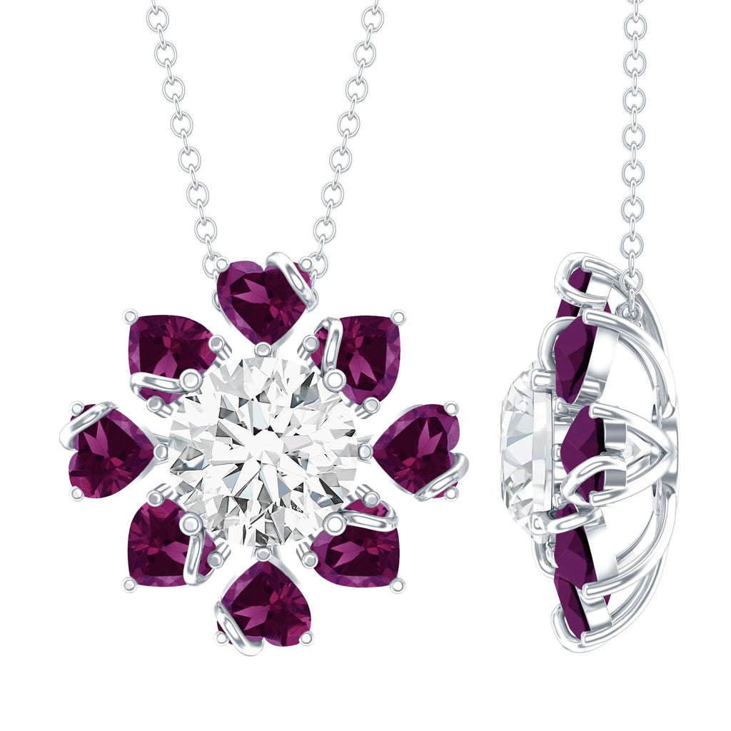 2 Carat Moissanite Designer Necklace with Rhodolite