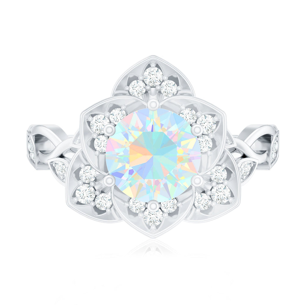 2 Carat Natural Ethiopian Opal Flower Engagement Ring with Diamond