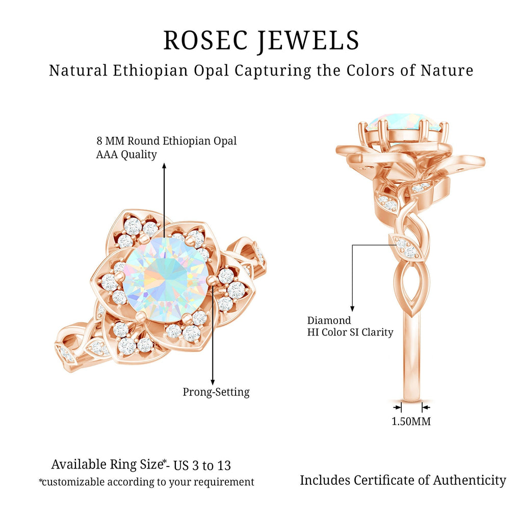 2 Carat Natural Ethiopian Opal Flower Engagement Ring with Diamond