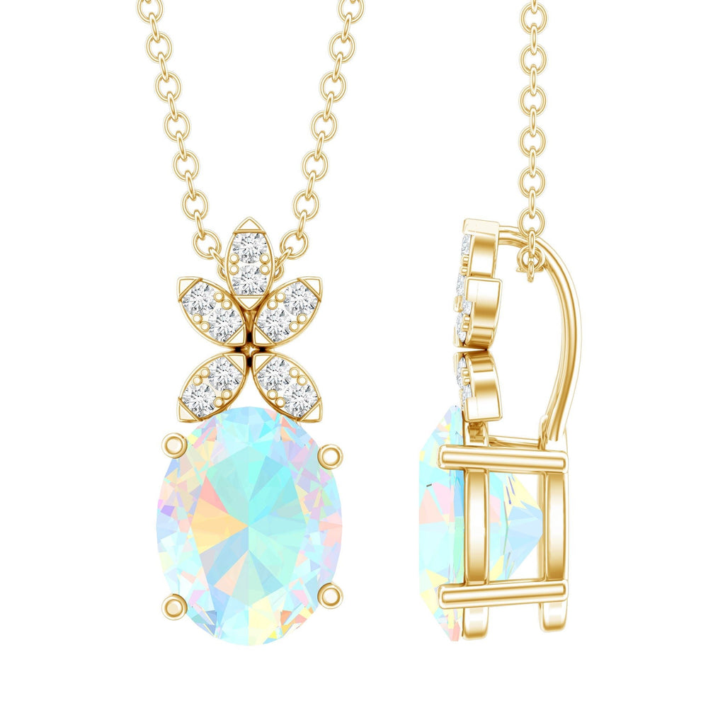 2 Carat Oval Shaped Ethiopian Opal and Diamond Flower Necklace with Chain