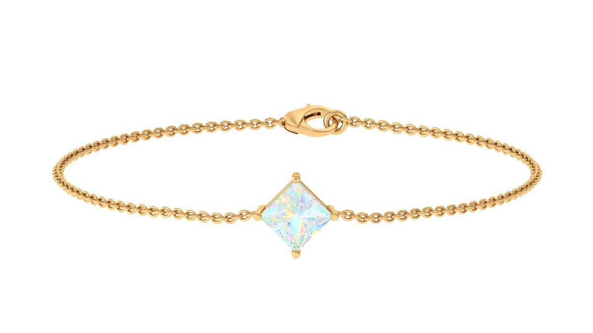 2 Carat Princess Cut Ethiopian Opal Solitaire Chain Bracelet
