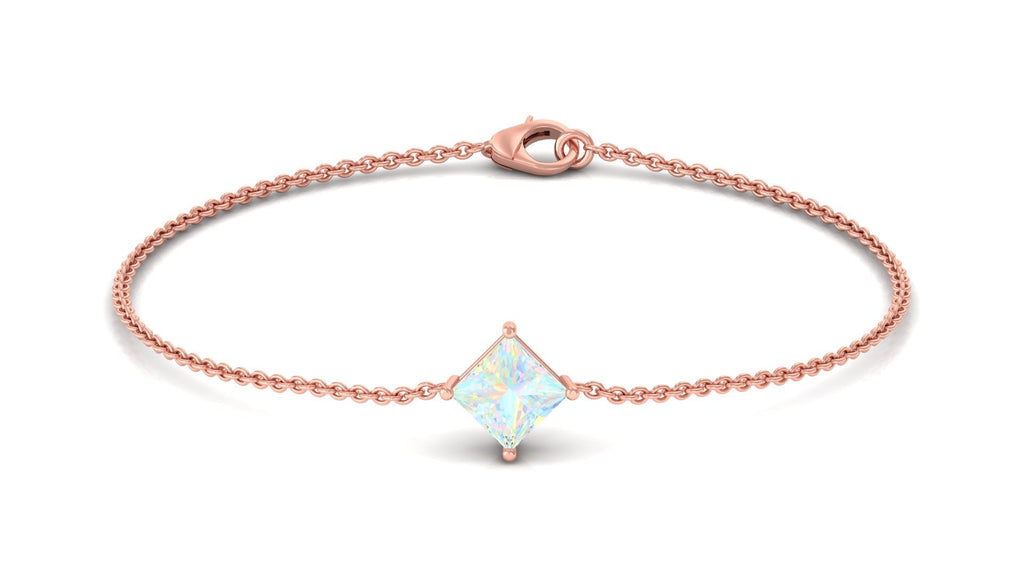 2 Carat Princess Cut Ethiopian Opal Solitaire Chain Bracelet