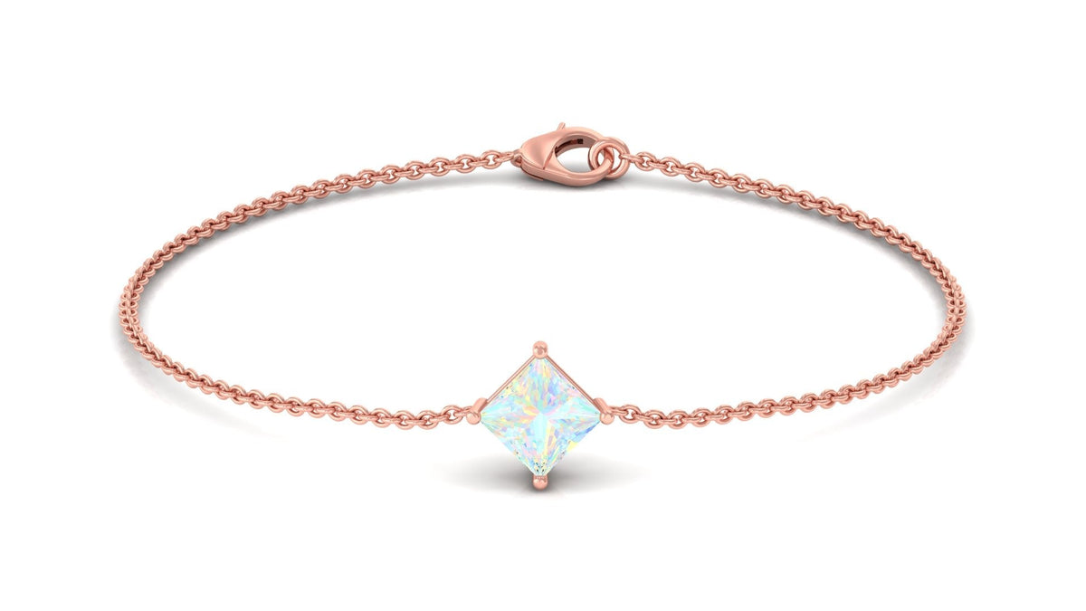 2 Carat Princess Cut Ethiopian Opal Solitaire Chain Bracelet