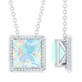 2 Carat Princess Cut Ethiopian Opal Solitaire Necklace with Rope Frame