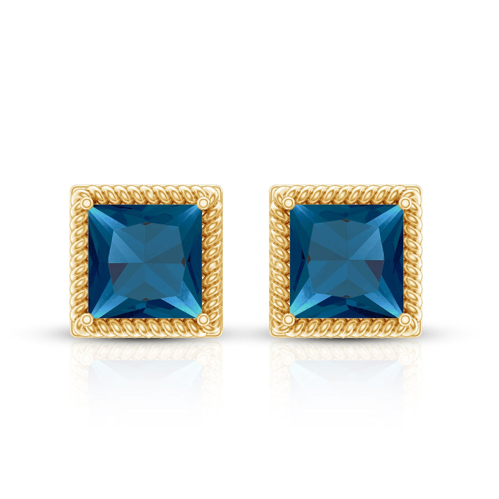 2 Carat Princess Cut London Blue Topaz Stud Earrings