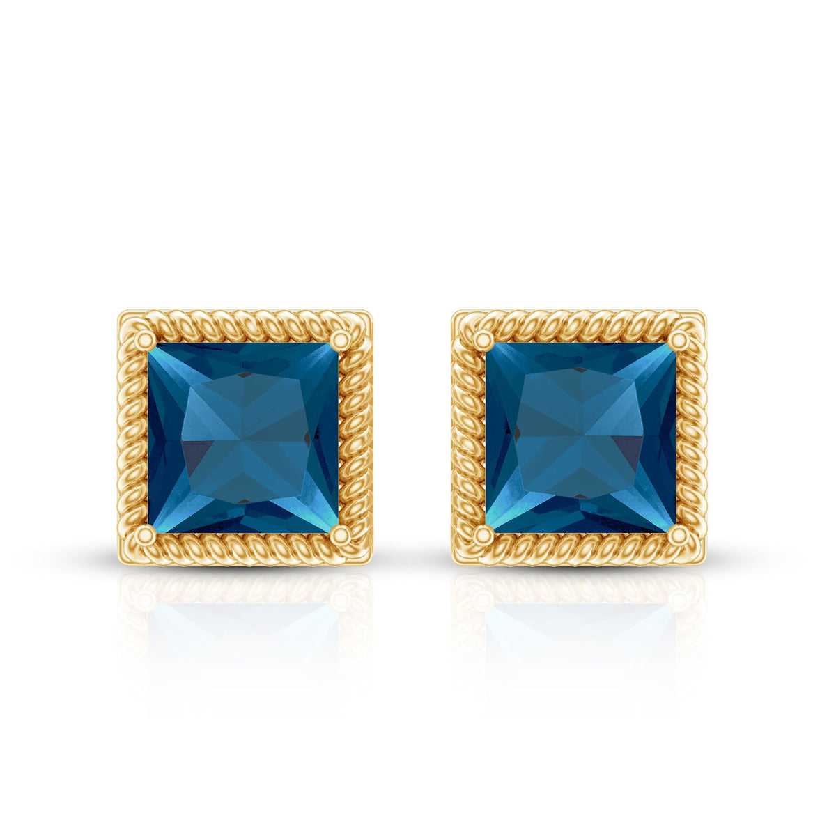 2 Carat Princess Cut London Blue Topaz Stud Earrings