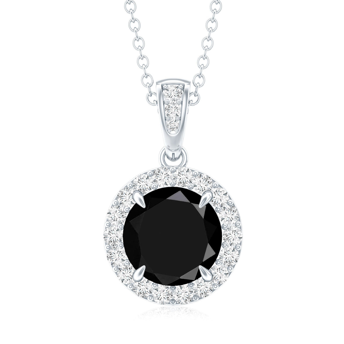 2 Carat Round Lab Created Black Diamond Halo Pendant with White Diamond