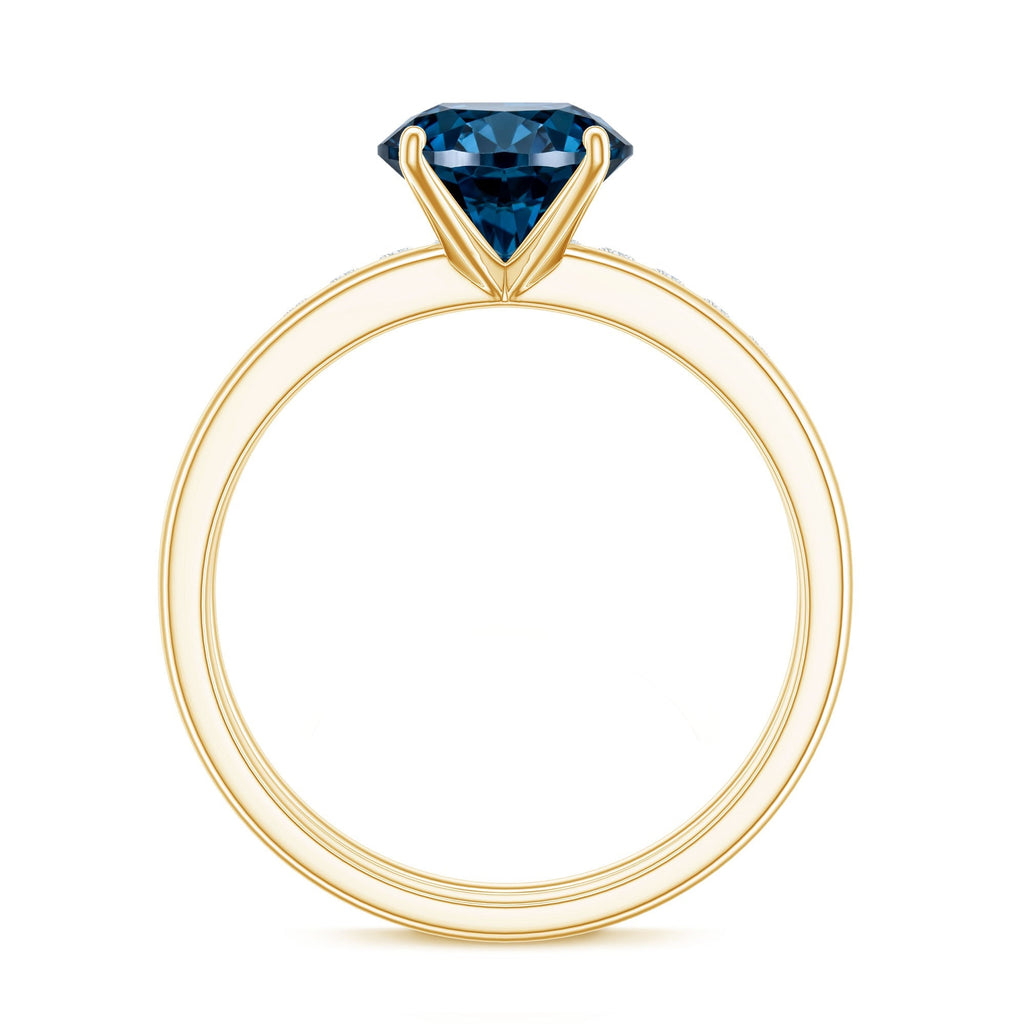 2 Carat Round London Blue Topaz Solitaire Engagement Ring with Diamond Band