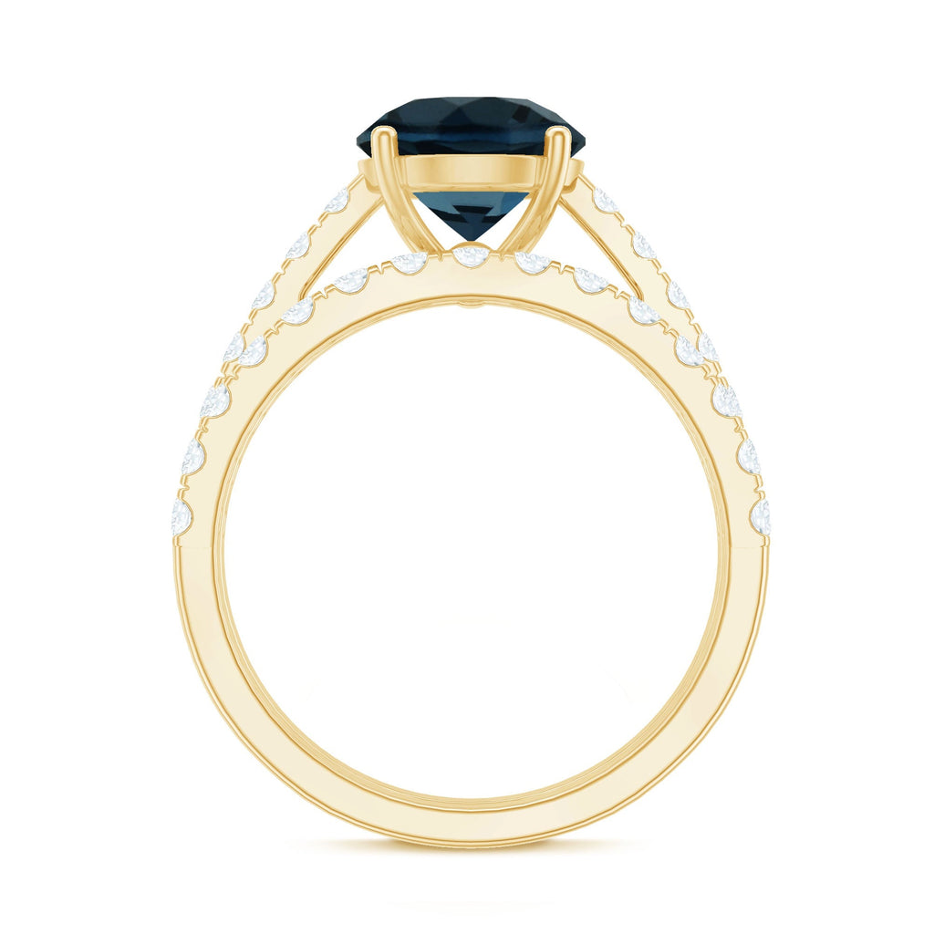 2 Carat Round London Blue Topaz Solitaire Rings Set with Moissanite Band