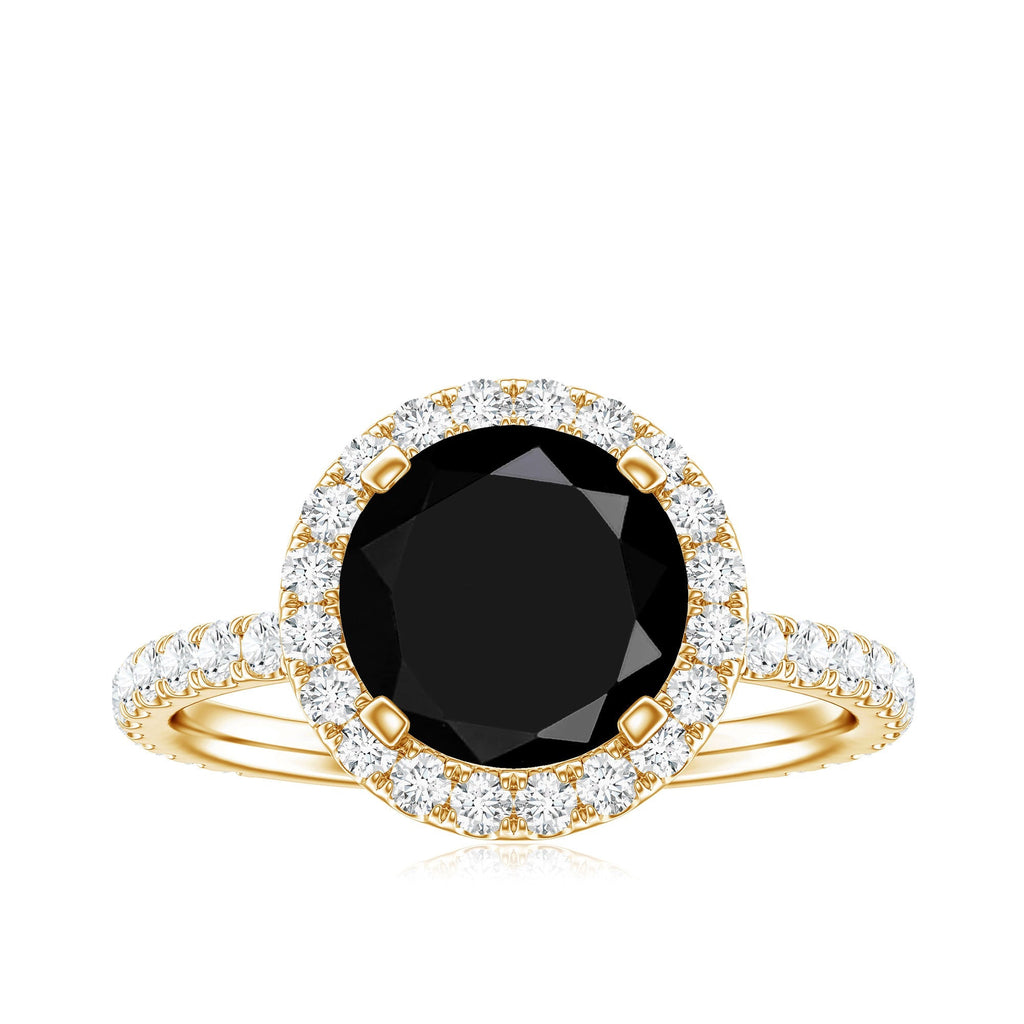 2 Carat Round Shape Black Onyx Engagement Ring with Diamond Halo
