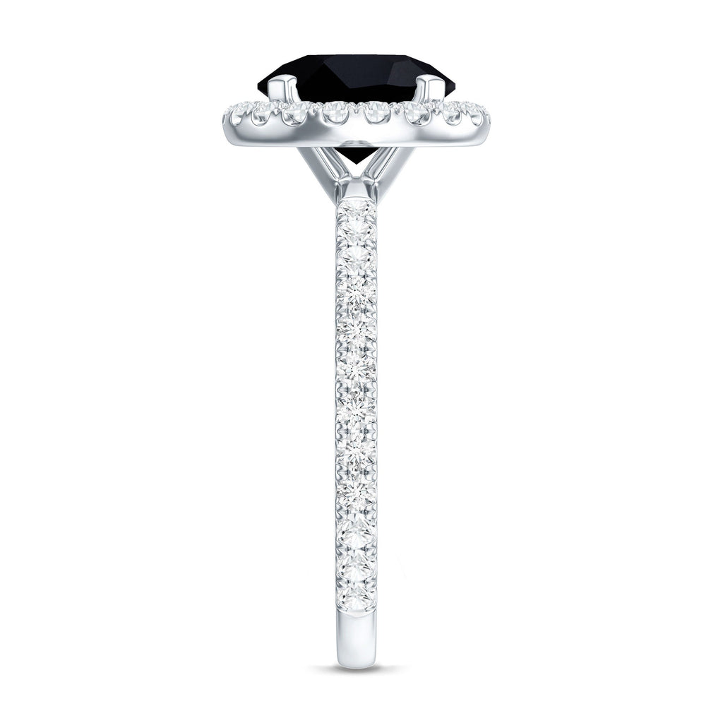 2 Carat Round Shape Black Onyx Engagement Ring with Diamond Halo