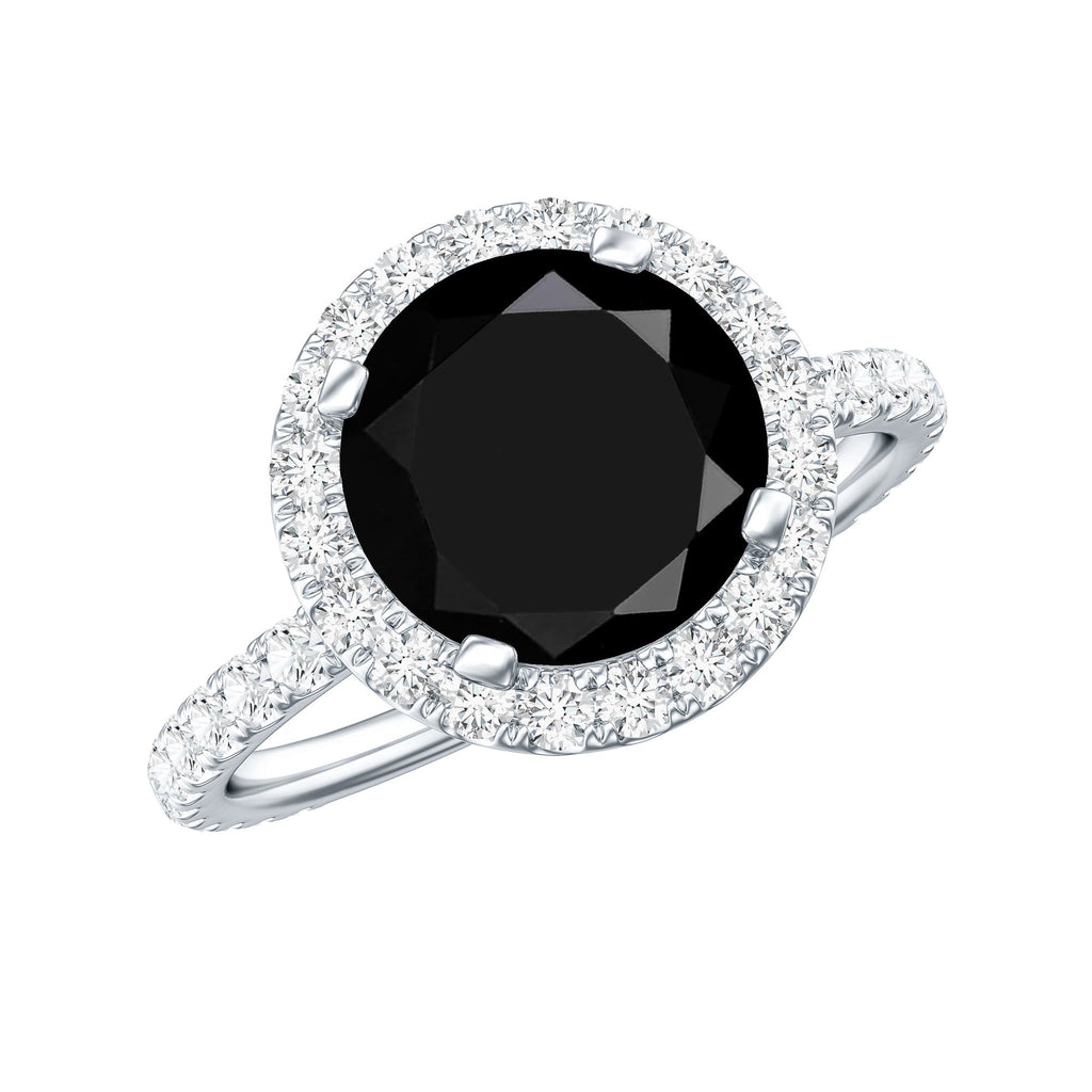 2 Carat Round Shape Black Onyx Engagement Ring with Diamond Halo