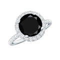 2 Carat Round Shape Black Onyx Engagement Ring with Diamond Halo
