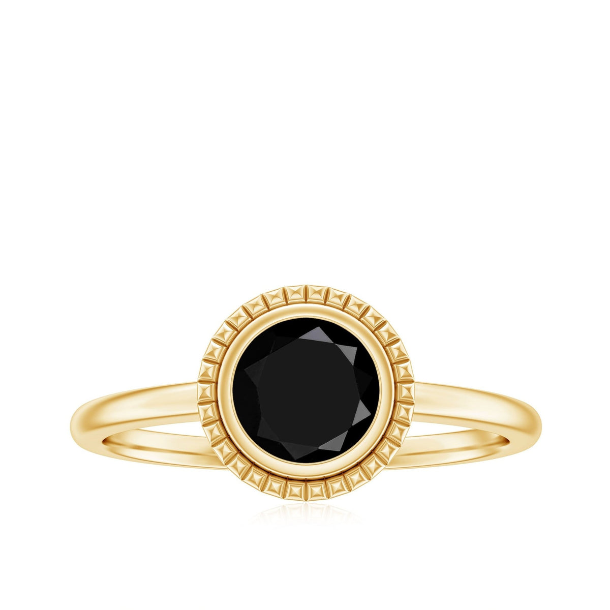 2 Carat Round Shape Black Onyx Solitaire Ring in Bezel Setting