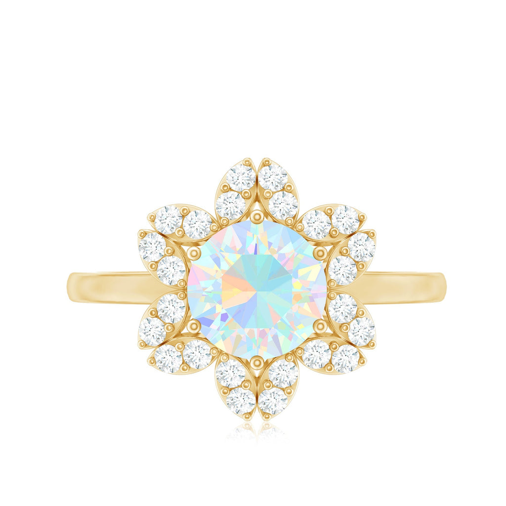 2 Carat Round Shape Ethiopian Opal Floral Engagement Ring with Diamond