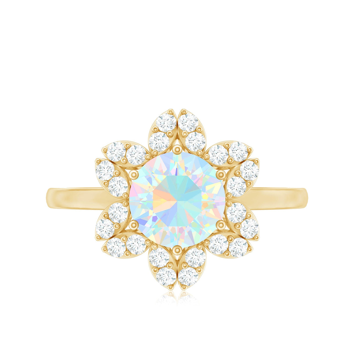 2 Carat Round Shape Ethiopian Opal Floral Engagement Ring with Diamond