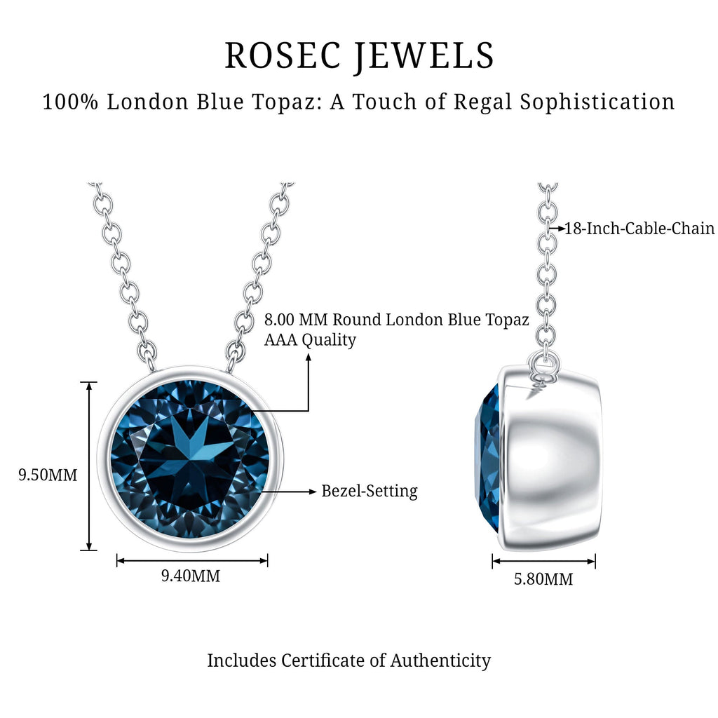 2 Carat Solitaire London Blue Topaz Chain Necklace in Bezel Setting