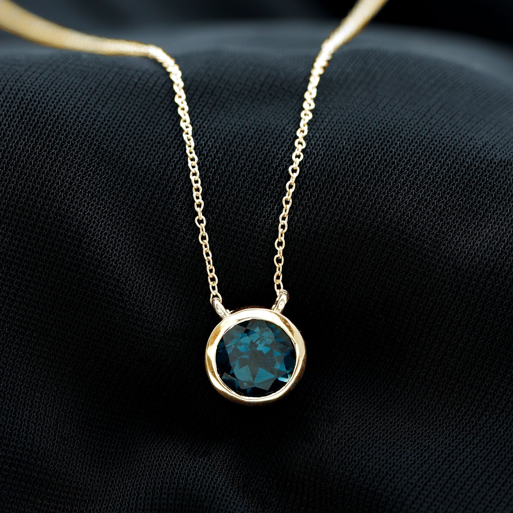 2 Carat Solitaire London Blue Topaz Chain Necklace in Bezel Setting