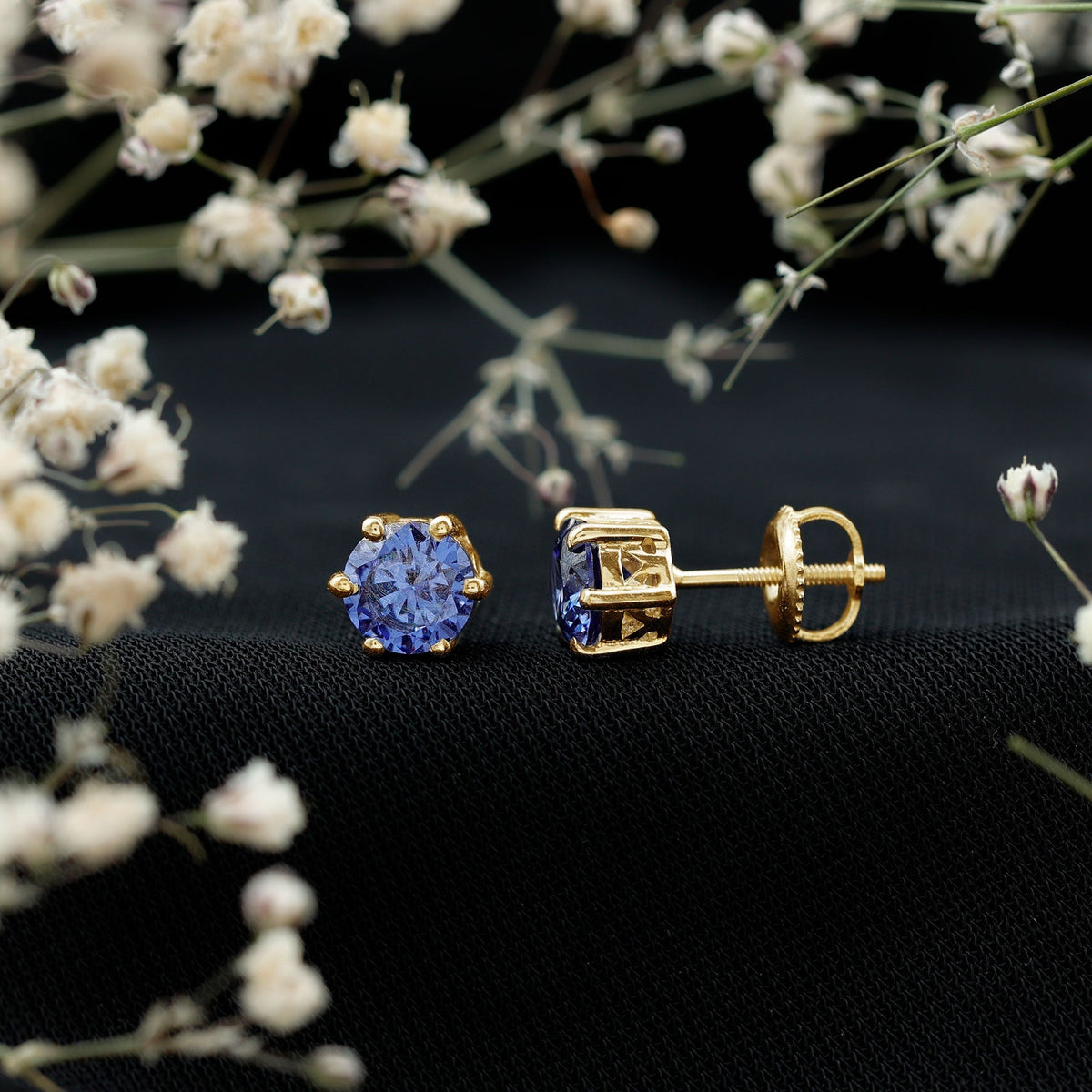 2 CT Lab Created Blue Sapphire Stud Earrings in 6 Prong Setting