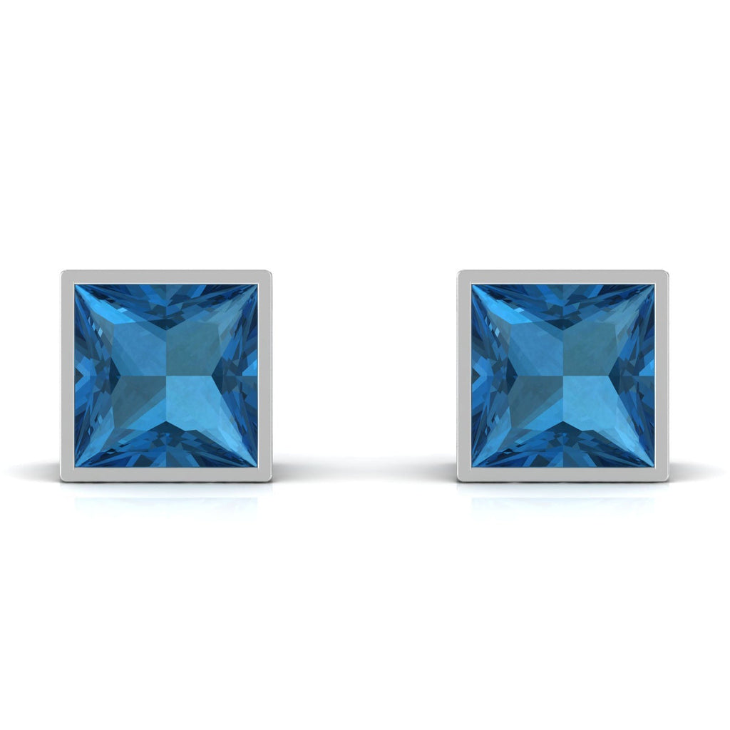 2 CT Princess Cut London Blue Topaz Solitaire Stud Earrings