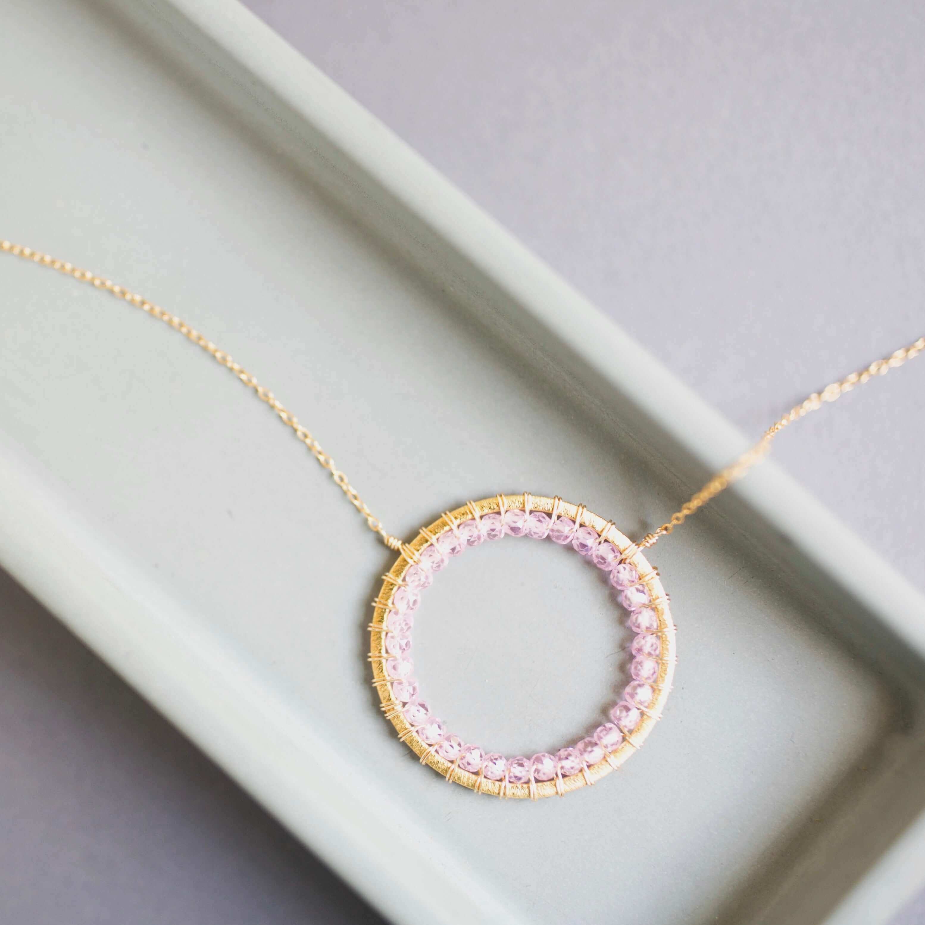 Rose Quartz Jewelry Set – Halo Design With Amethyst Pendant & Matching Earrings