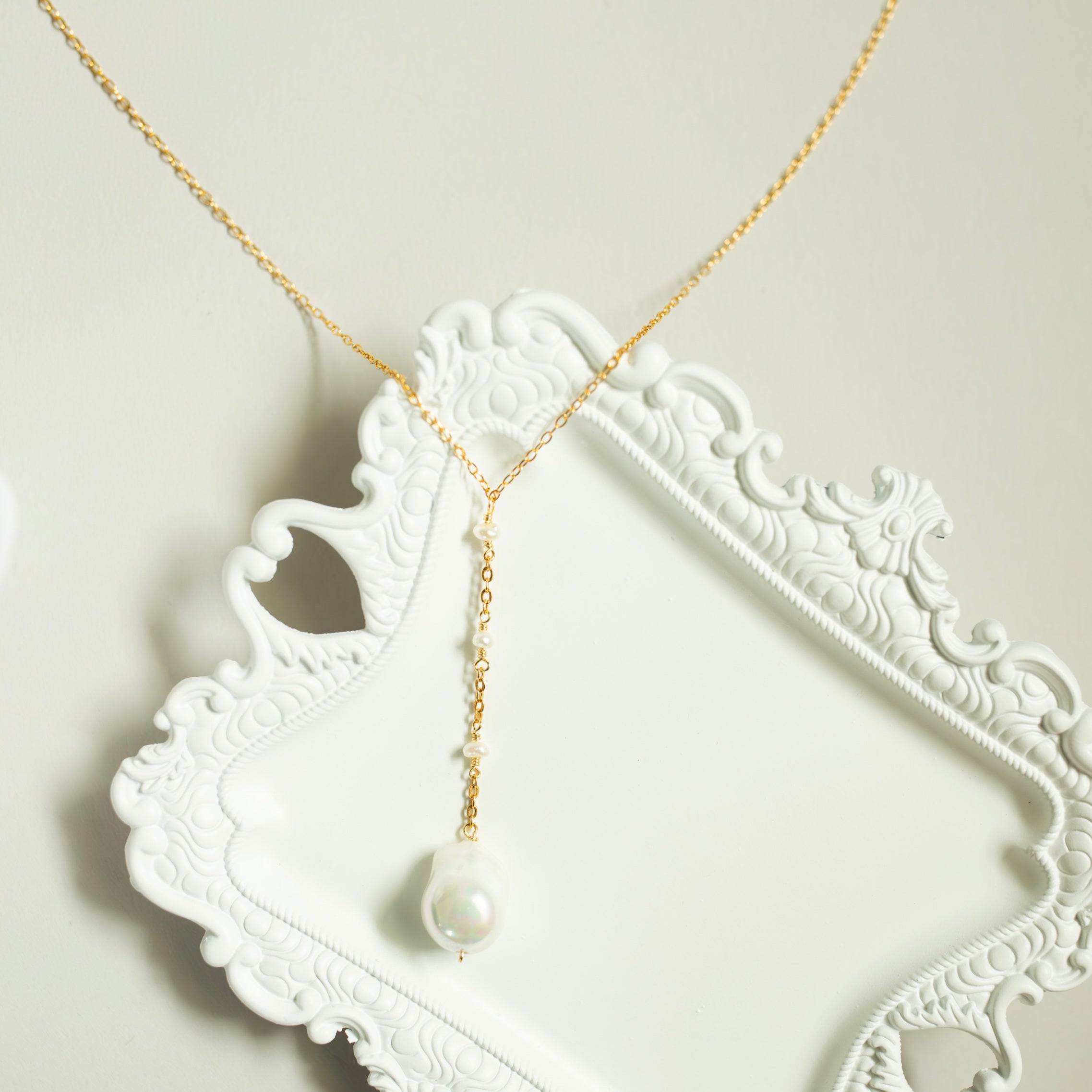 Pearl Gossamer Necklace – Handmade Freshwater Pearl Jewelry With Delicate Gold Chain