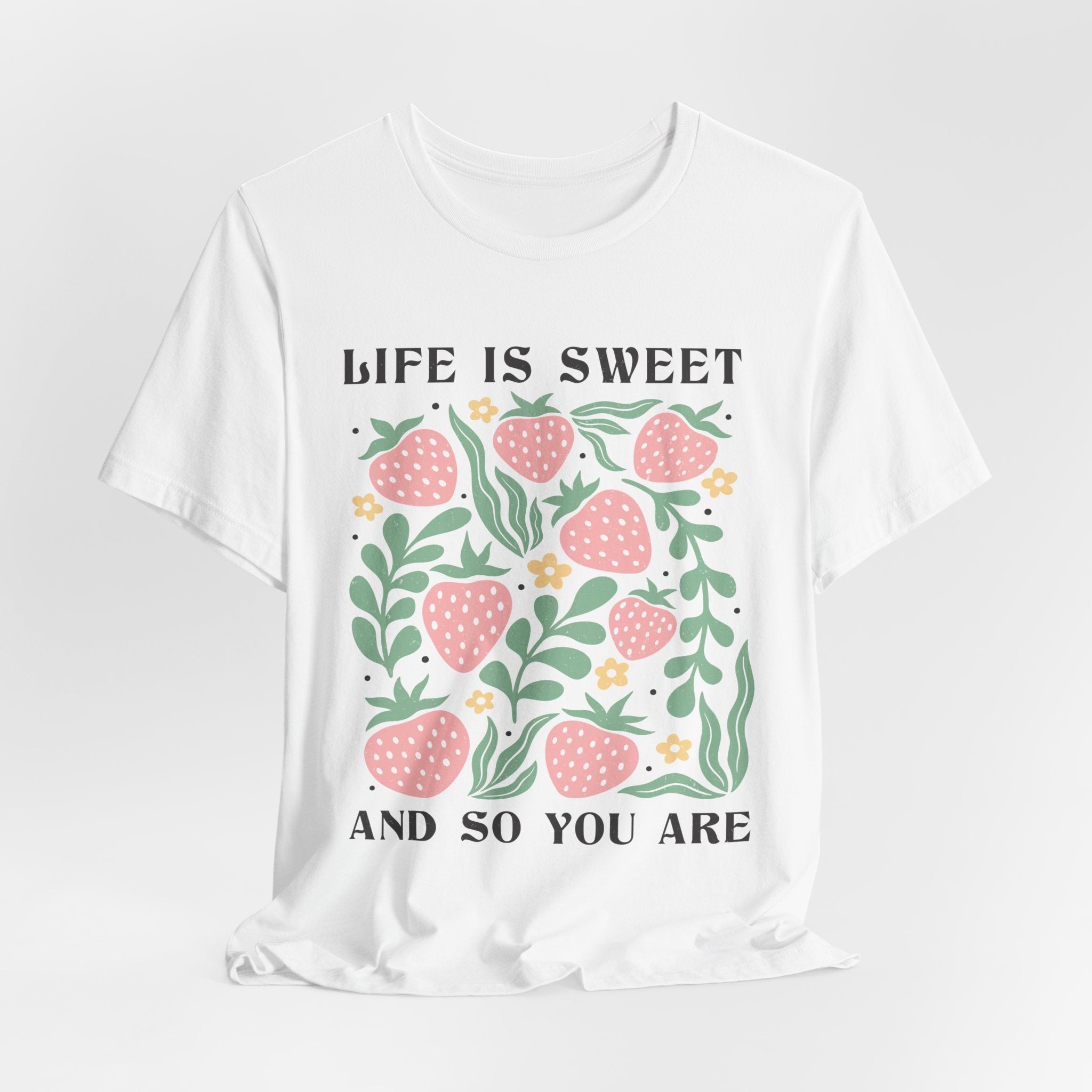 Cottagecore Graphic Tee – Life Is Sweet Strawberry Shirt | Soft Cotton Vintage Style