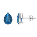 2.3 CT Solitaire Stud Earrings with Pear Shaped London Blue Topaz
