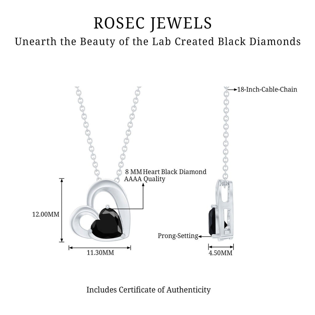 2.4 Carat Heart Lab Grown Black Diamond Solitaire Necklace