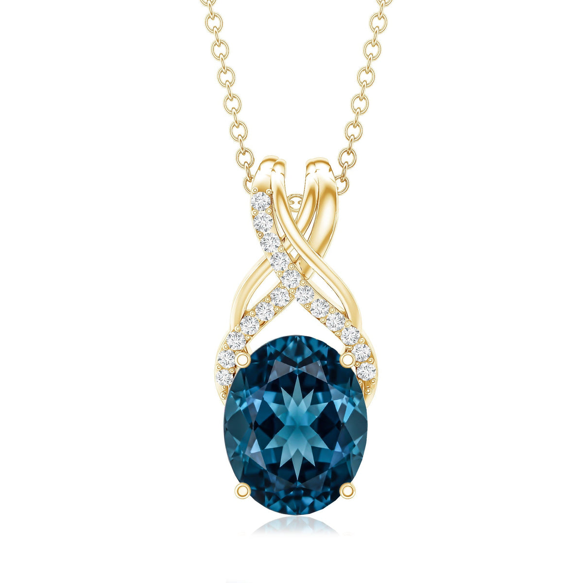 2.5 Carat Oval London Blue Topaz Solitaire Necklace with Diamond Twisted Bail