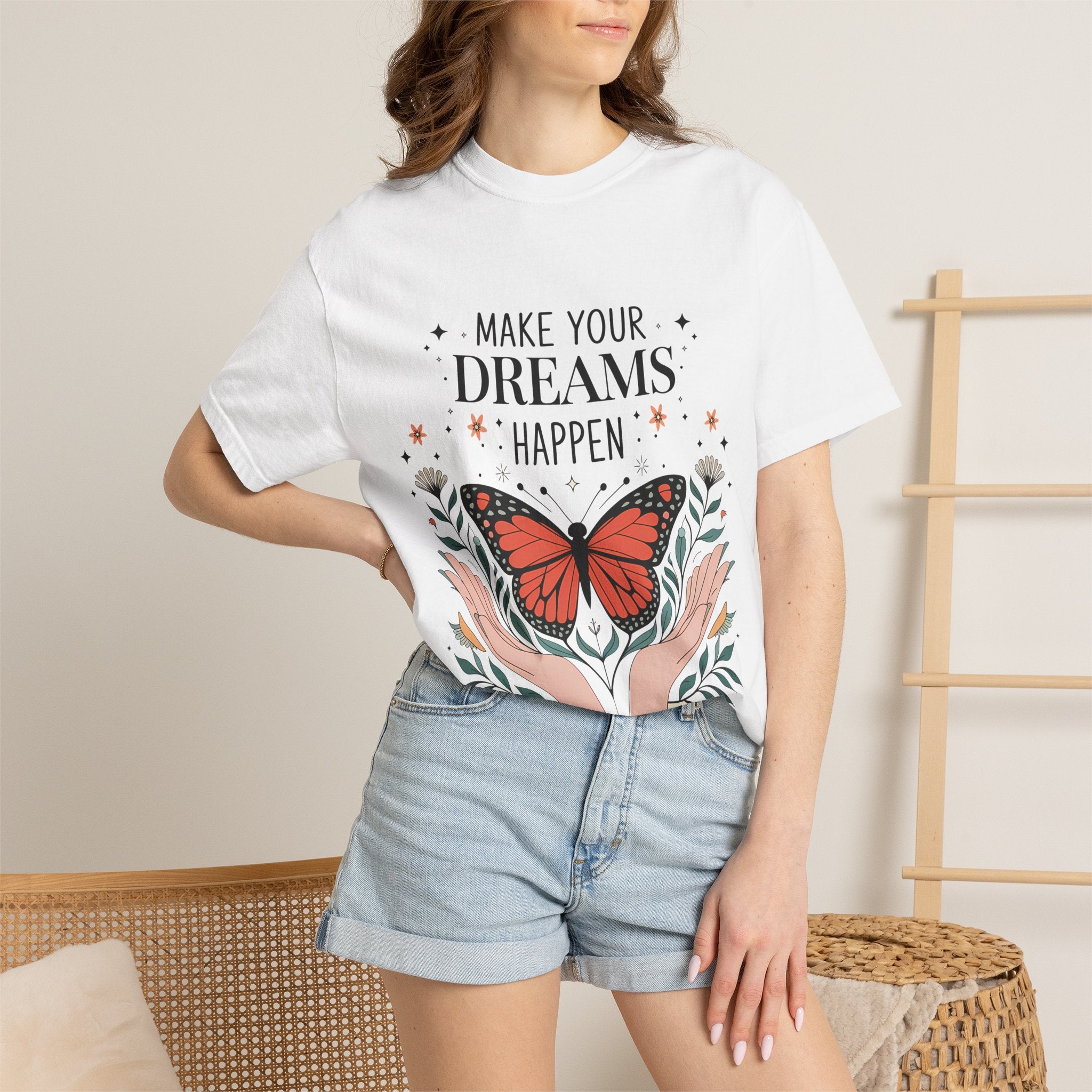 Make Your Dreams Tee - Motivational Butterfly Graphic T-Shirt | Soft Cotton, Growth Mindset