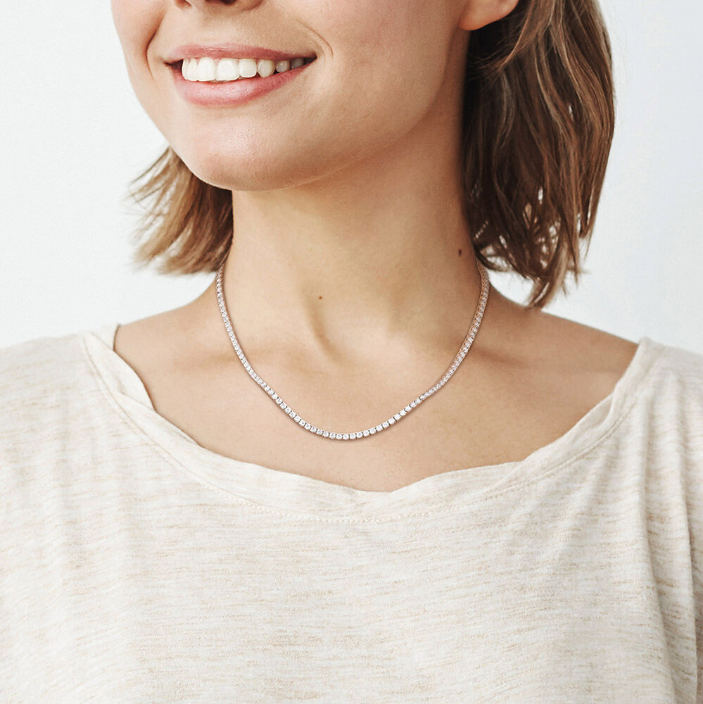 Moissanite Tennis Necklace – 12.5 Ct Round Cut Created Stones | 14K Gold Chain