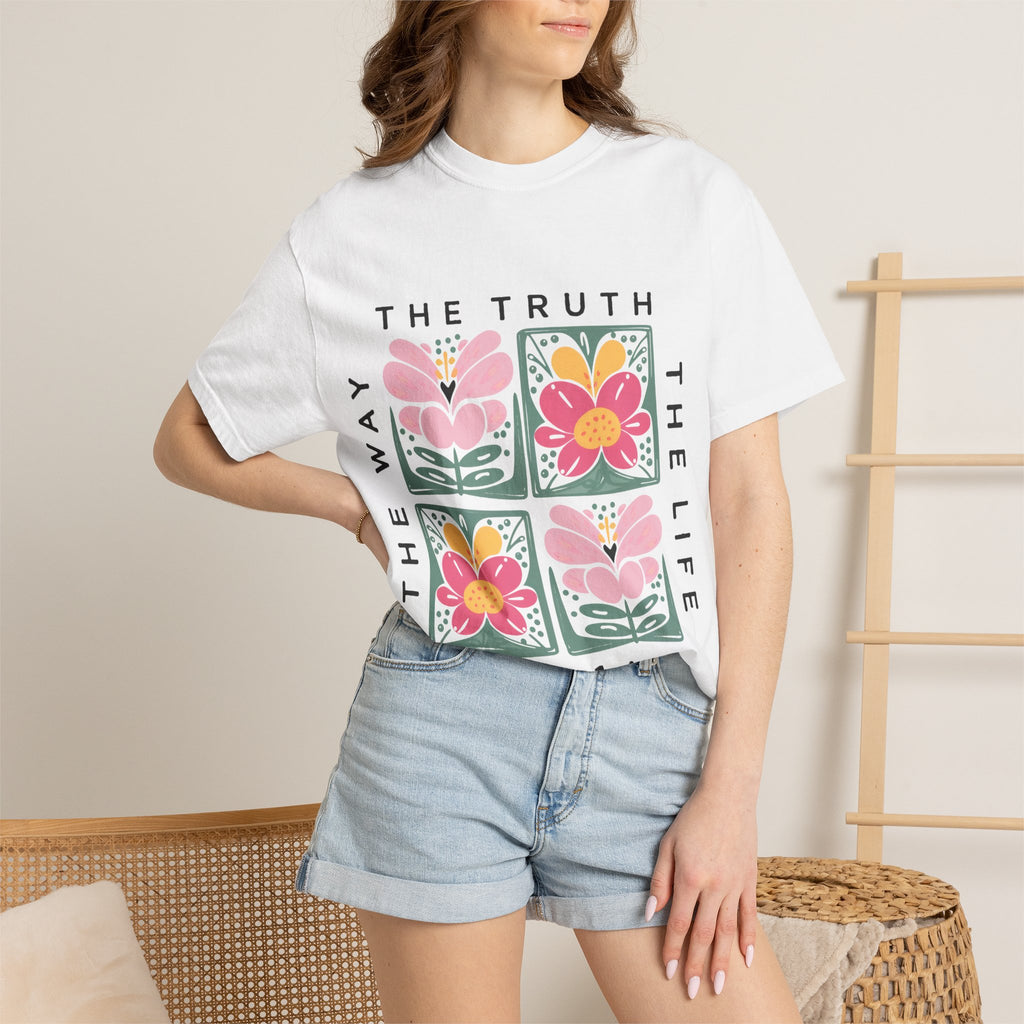Floral Scripture Tee – Christian T-Shirt With John 14 6 Bible Verse Design