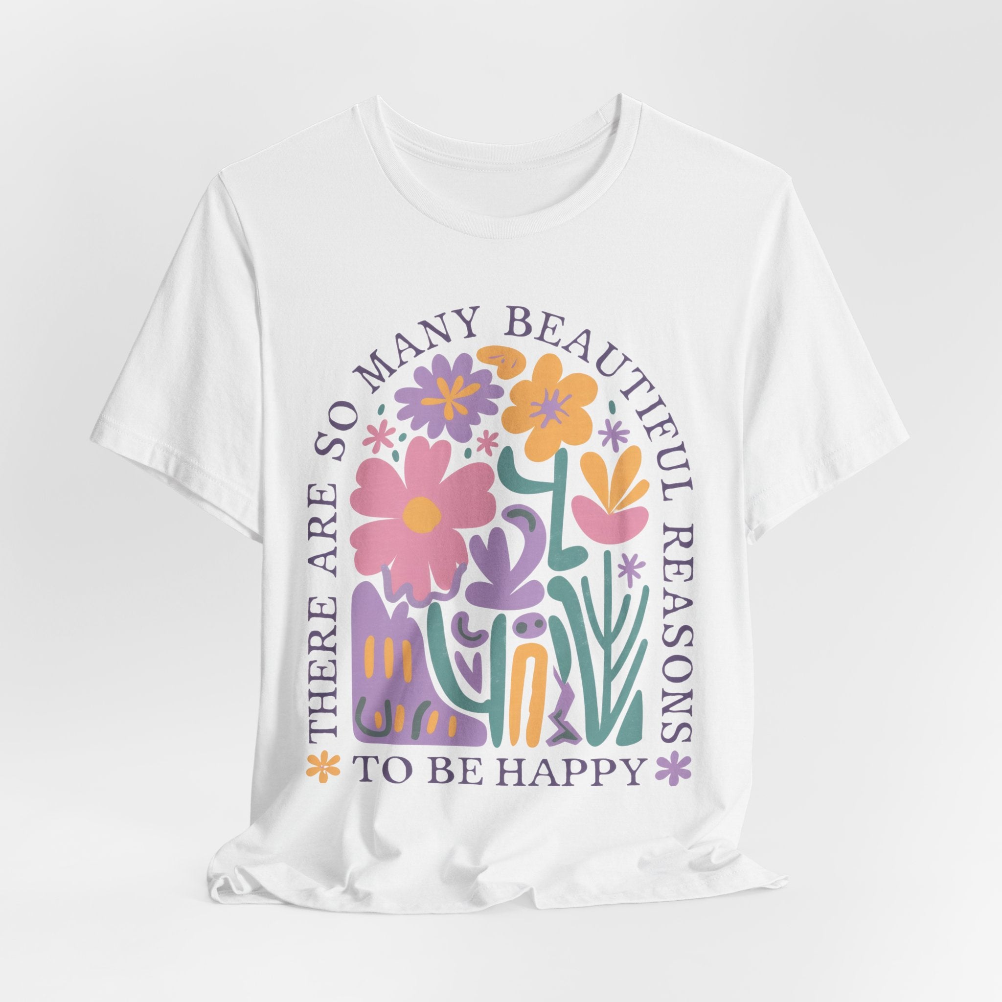 Happy Floral T-Shirt – Uplifting Graphic Tee | Soft Cotton T-Shirt, Retro Floral Shirt
