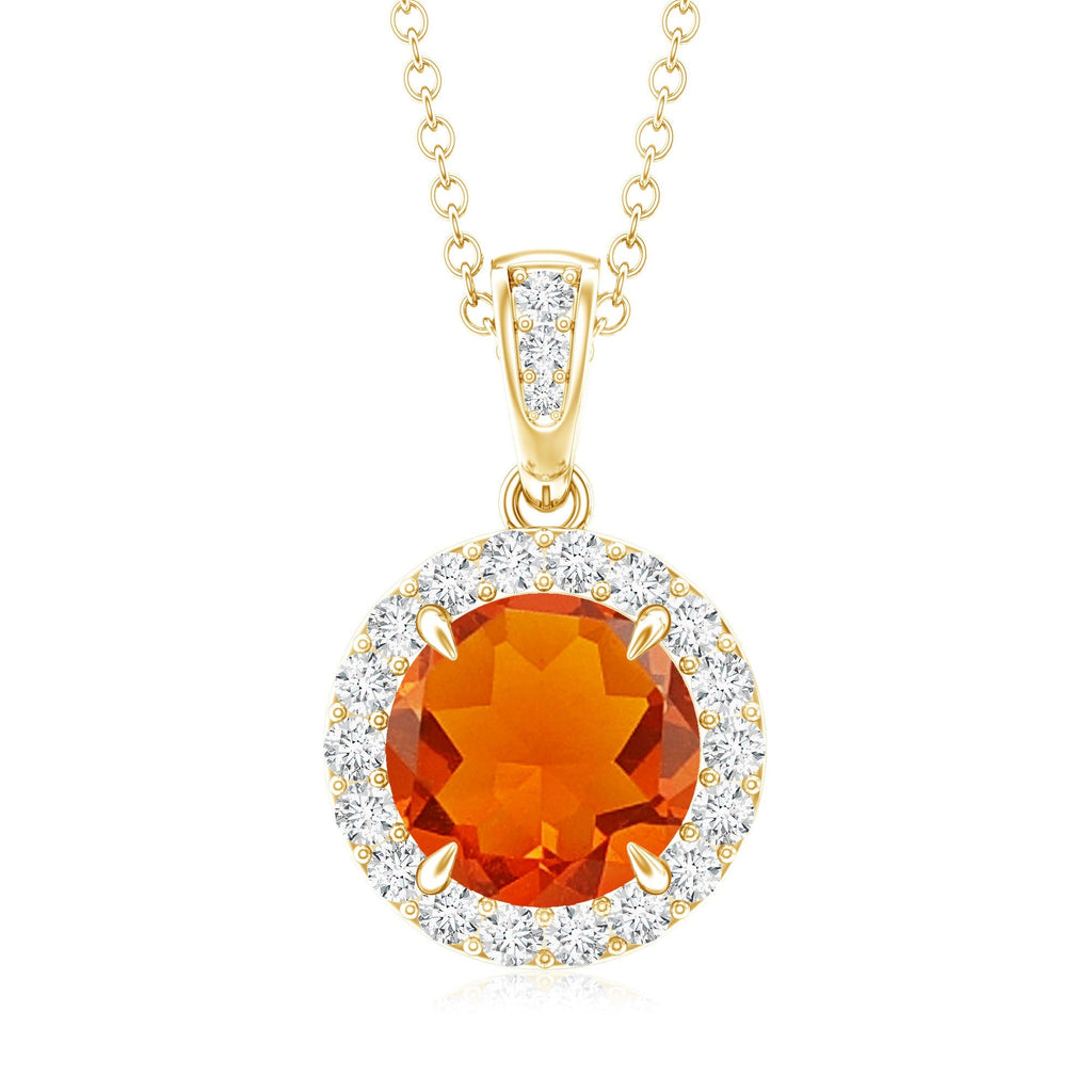 2.7 Carat Fire Opal Pendant Necklace with Diamond Halo
