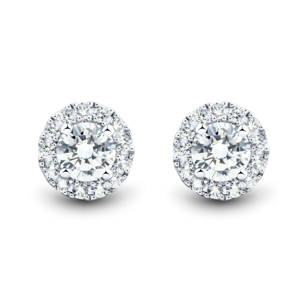 Lab Grown Diamond Earrings – 2 Carat Diamond Halo Earrings | 14K White Gold