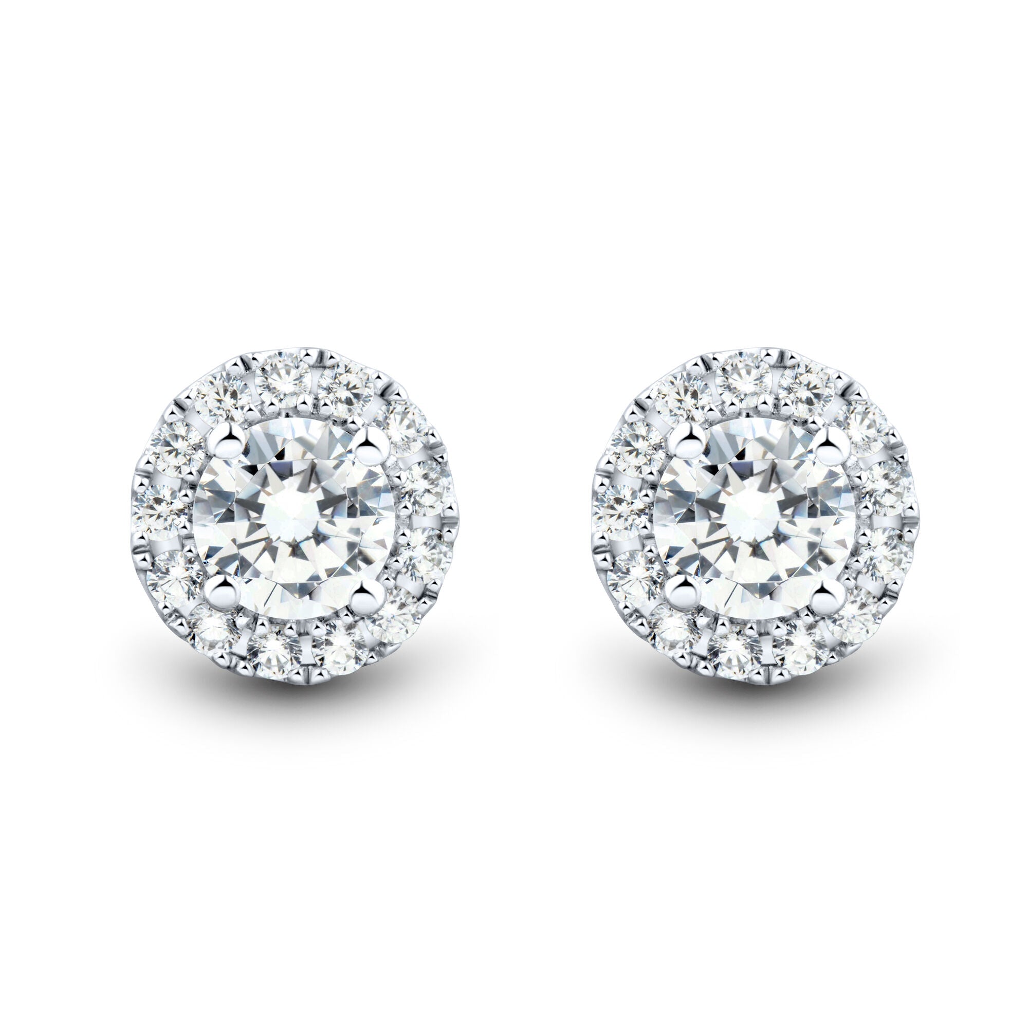 Lab Grown Diamond Earrings – 2 Carat Diamond Halo Earrings | 14K White Gold